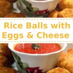 Italian Rice Balls with Eggs and Cheese are served on a white platter.