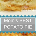 A serving of our mom's mashed potato pie served on a white plate.