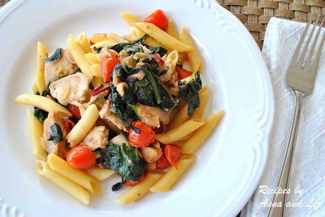 Penne Tossed with Sauteed Chicken Kale and Cherry Tomatoes by 2sistersrecipes.com
