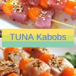 Skewers threaded with fresh cubes of tuna and cherry tomatoes, then grilled.
