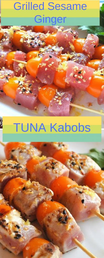 Grilled Sesame-Ginger Tuna Kabobs by 2sistersrecipes.com 