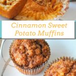 A white rectangular platter filled with baked sweet potato muffins.