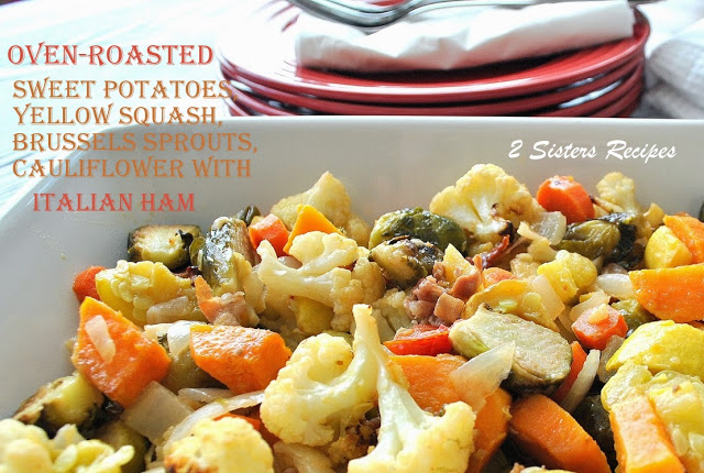 Roasted Sweet Potatoes Yellow Squash Casserole by 2sistersrecipes.com 