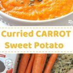 A bowl filled with creamy carrot soup.