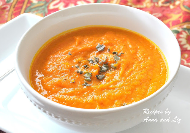 Curried Carrot and Sweet Potato Ginger Soup by 2sistersrecipes.com