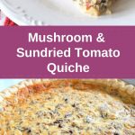 Mushroom and Sundried Tomato Quiche served on a white plate.