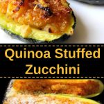A couple of zucchini stuffed with a quinoa mixture and baked.