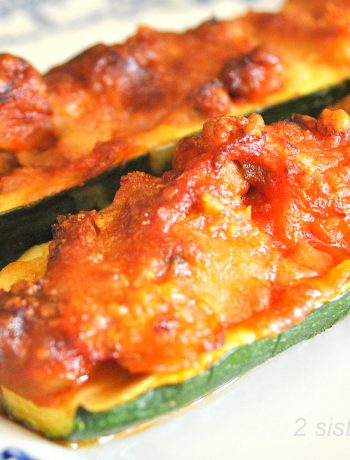 Zucchini Stuffed with Sausage Ragu and Cheese by 2sistersrecipes.com