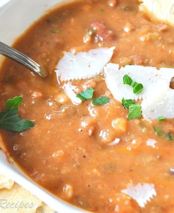 15 Bean Soup with Pancetta and Basil by 2sistersrecipes.com