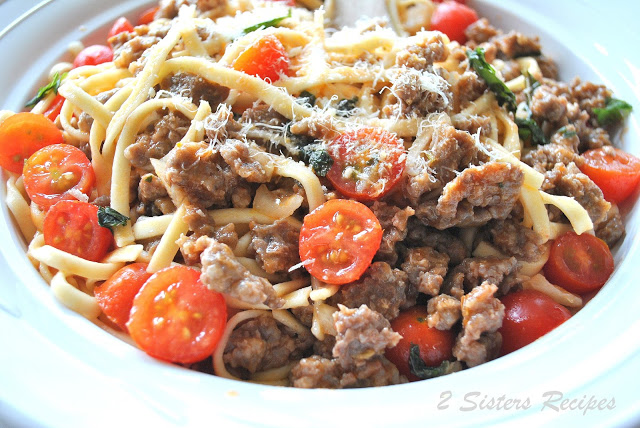 Tagliatelle with Fresh Tomato Sausage Ragu by 2sistersrecipes.com 