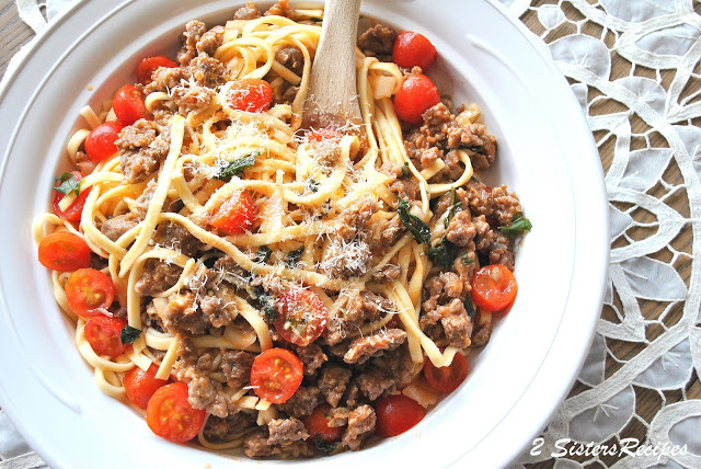 Tagliatelle with Fresh Tomato Sausage Ragu by 2sistersrecipes.com