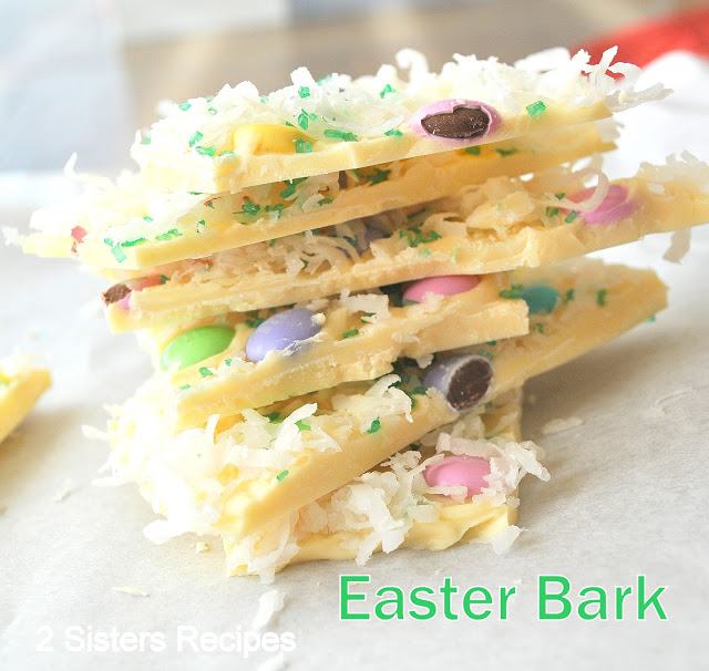 White Chocolate Bark Candies, broken into pieces and piled on top. 