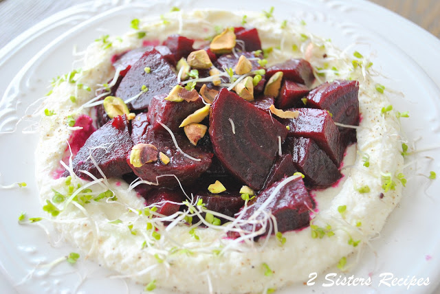 Beet Salad with Pomegranate Vinaigrette over Creamy Ricotta