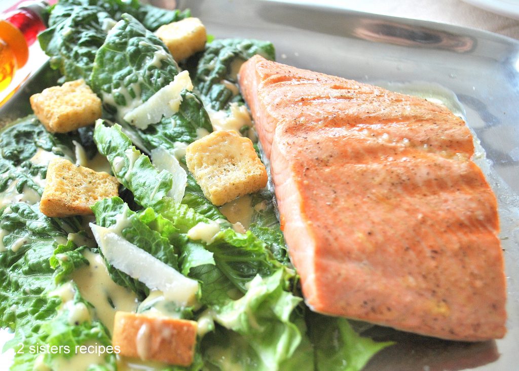 Grilled Salmon Caesar Salad by 2sistersrecipes.com