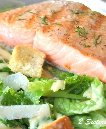 Grilled Salmon Caesar Salad, by 2sistersrecipes.com