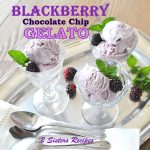Three glasses filled with blackberry gelato