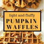 A pile of pumpkin waffles served on a white plate.