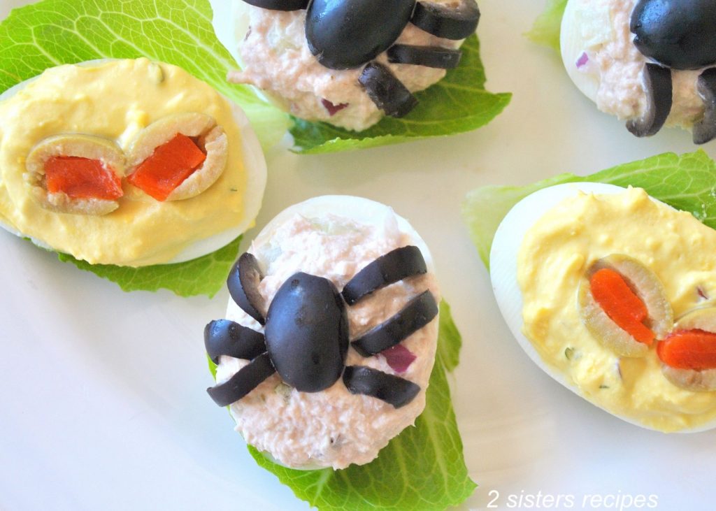 Spooky Deviled Eggs- 2 recipes by 2sistersrecipes.com