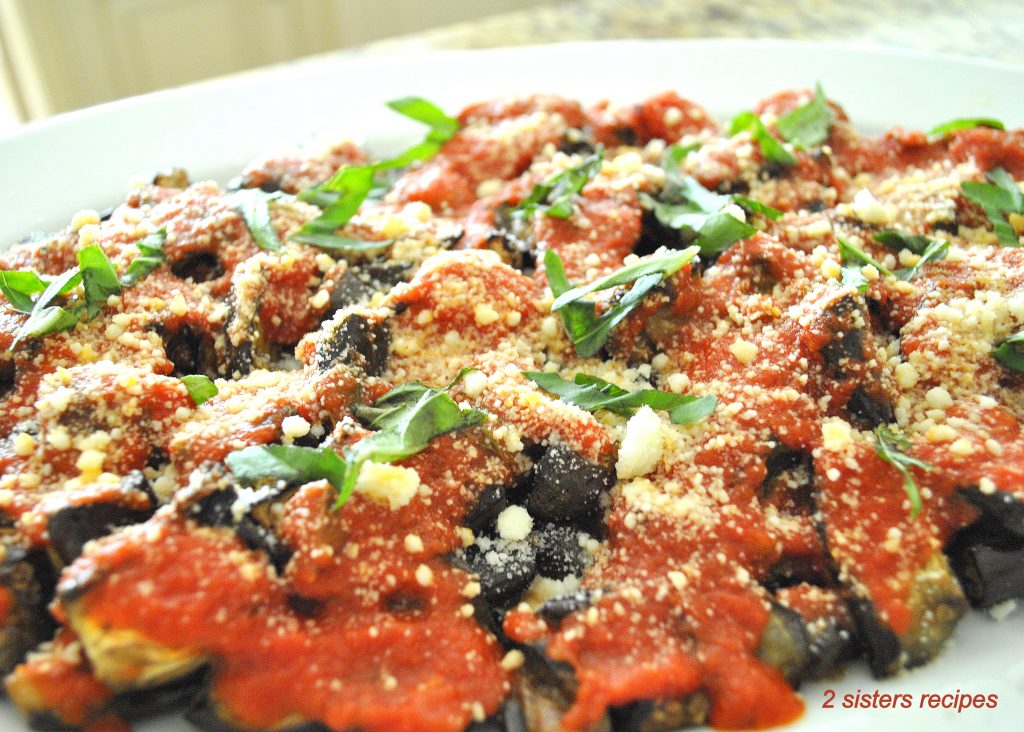 Roasted Eggplant Parm - Lightened! by 2sistersrecipes.com 