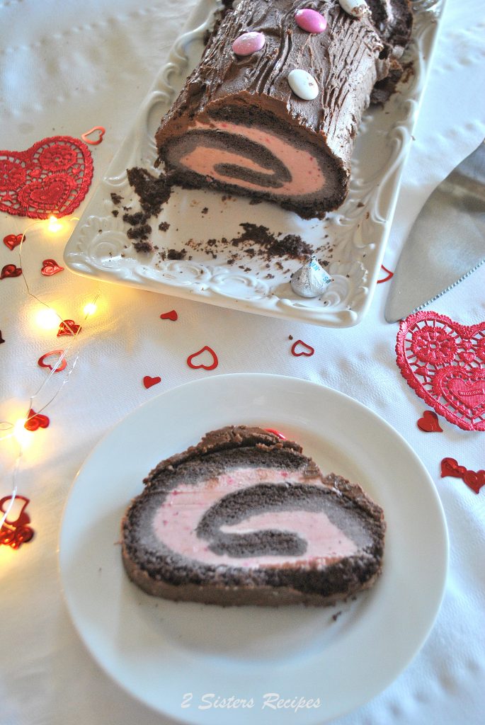 Dark Chocolate & Strawberry Ice Cream Cake Roll by 2sistersrecipes.com 