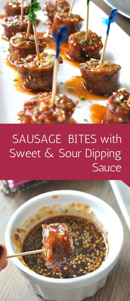 Sausage Bites with Sweet & Sour Dipping Sauce by 2sistersrecipes.com