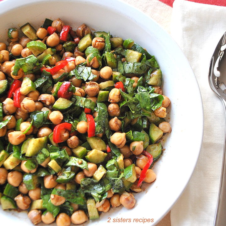 Platter with a mixture of vegetables and chickpeas by 2sistersrecipes.com