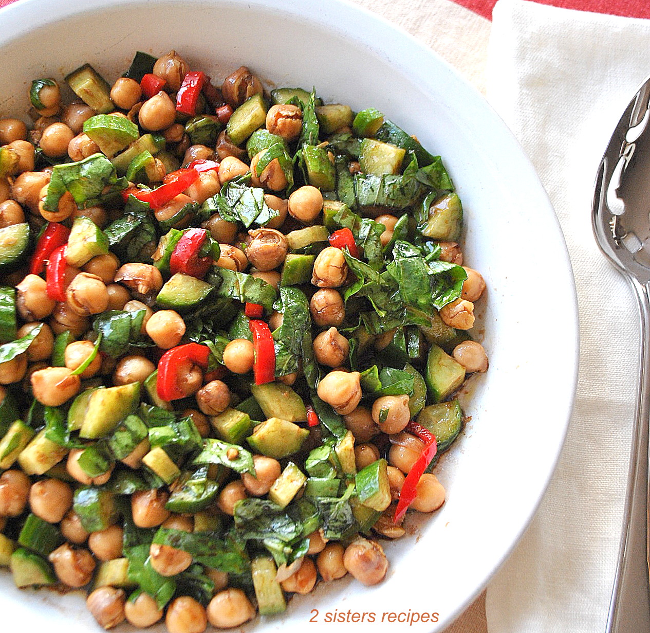 Platter with a mixture of vegetables and chickpeas by 2sistersrecipes.com