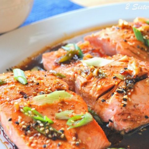 Pan seared Salmon with Teriyaki Ginger Sauce by 2sistersrecipes.com