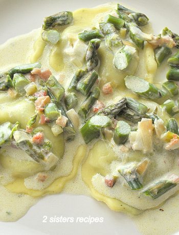 Spinach Ravioli with White Cream Asparagus Sauce by 2sistersrecips.com