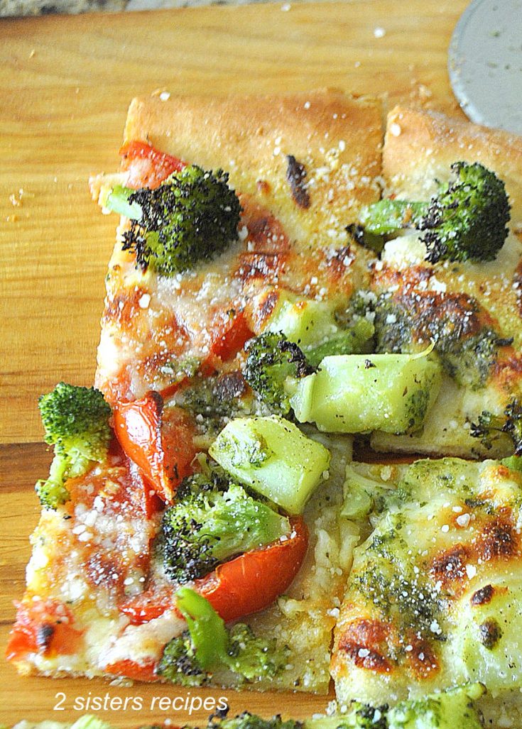 Broccoli Tomato Pesto Pizza by 2sistersrecipes.com