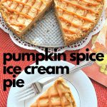 A slice of pumpkin spice ice cream served on a white plate with a fork.