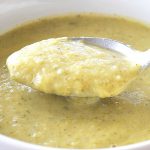 A spoonful of pureed broccoli soup.
