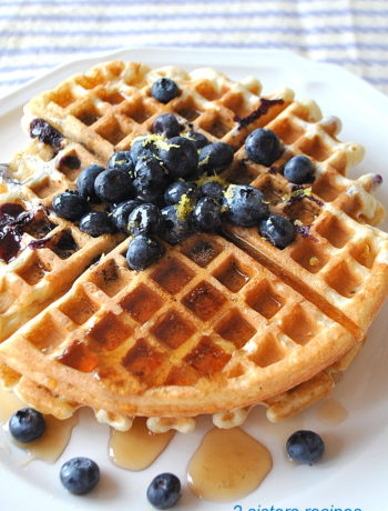 Light & Fluffy Lemon Blueberry Waffles by 2sistersrecipes.com