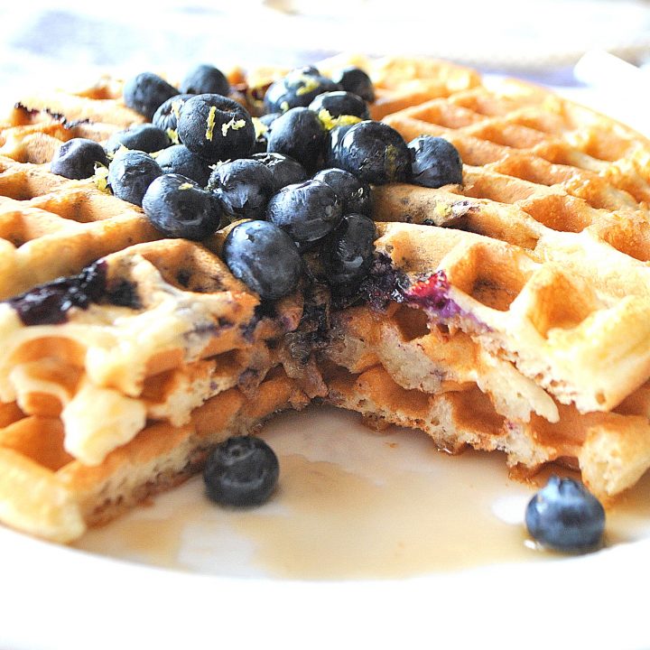 Light & Fluffy Lemon Blueberry Waffles by 2sistersrecipes.com