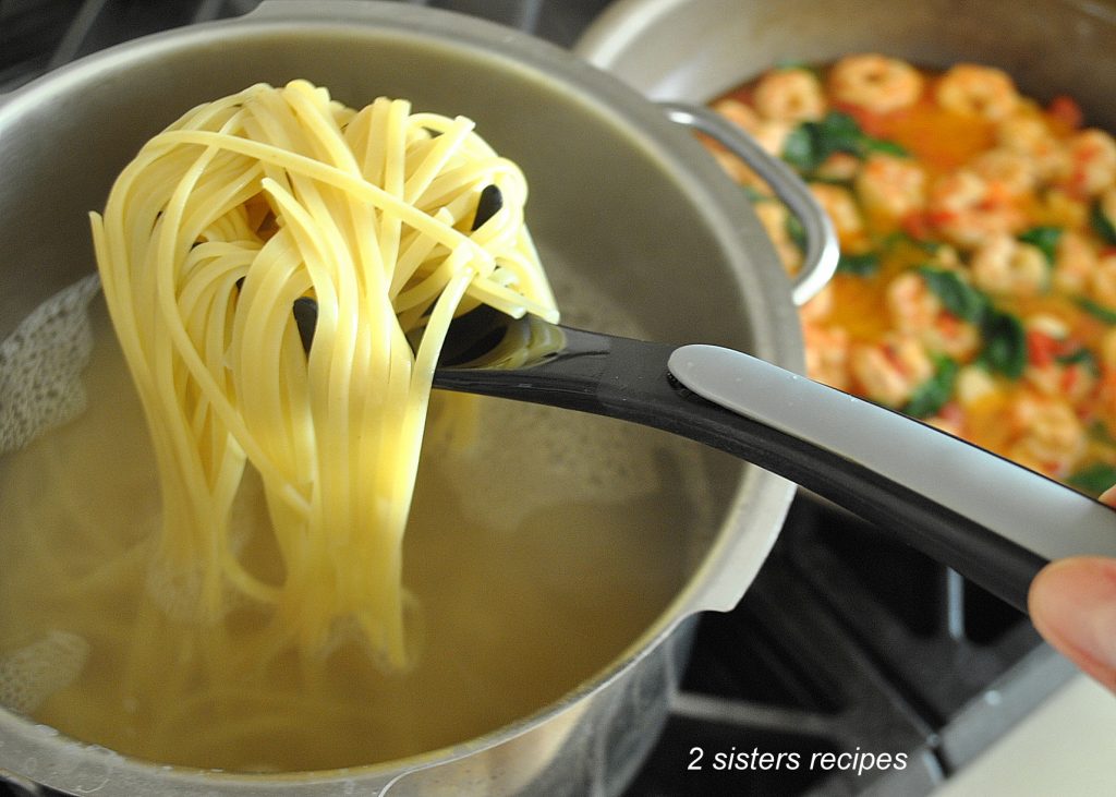 Photo of linguine drained. by 2sistersrecipes.com 
