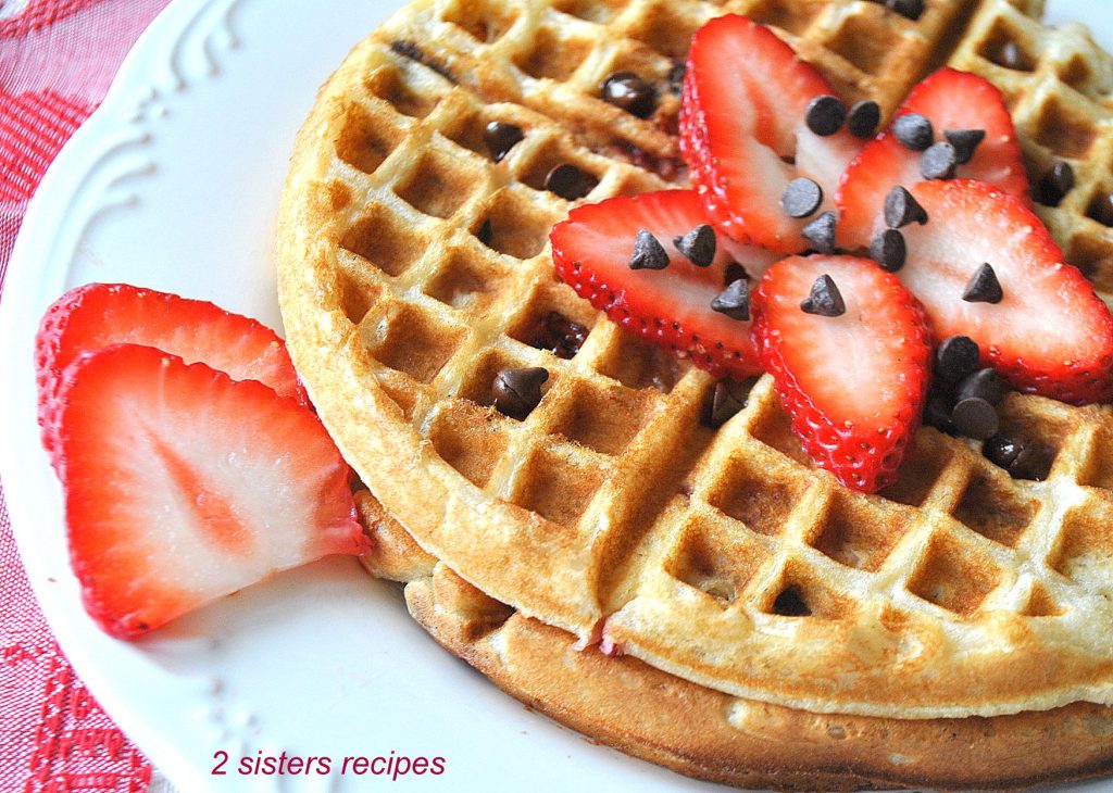 Strawberry and Chocolate Chip Waffles by 2sistersrecipes.com 