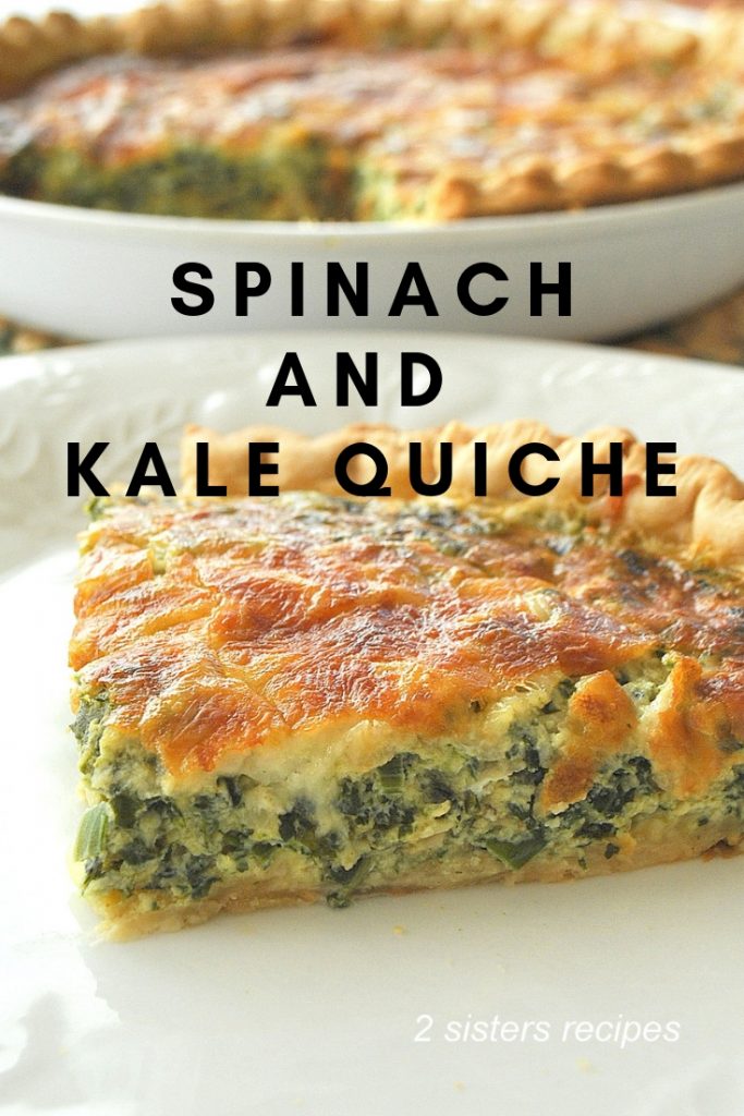 A slice of spinach pie on a white plate. by 2sistersrecipes.com