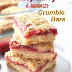 Raspberry Lemon Crumble Bars served on a silver plate.