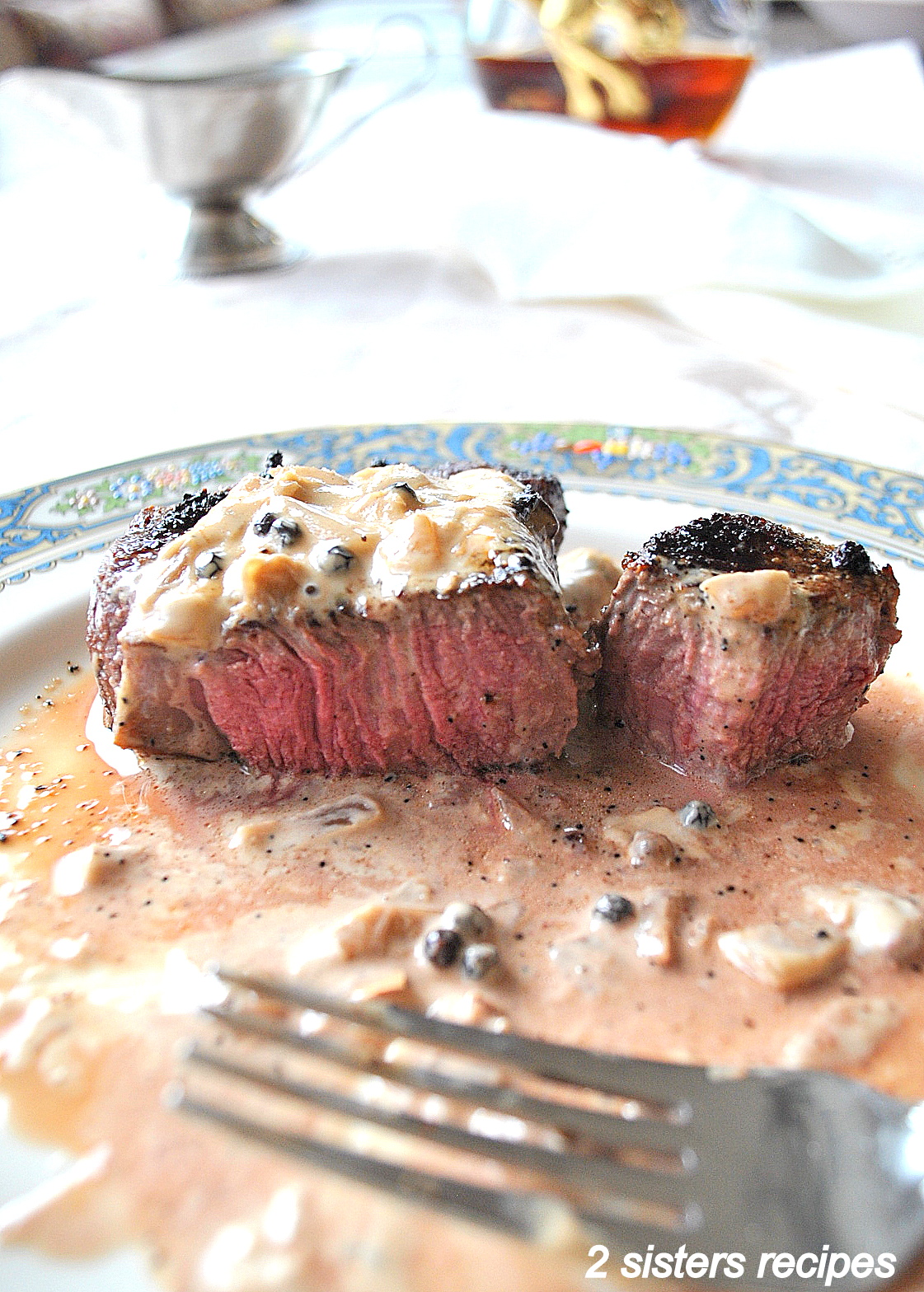 Filet Mignon with Cognac Peppercorn Sauce 2 Sisters Recipes by Anna