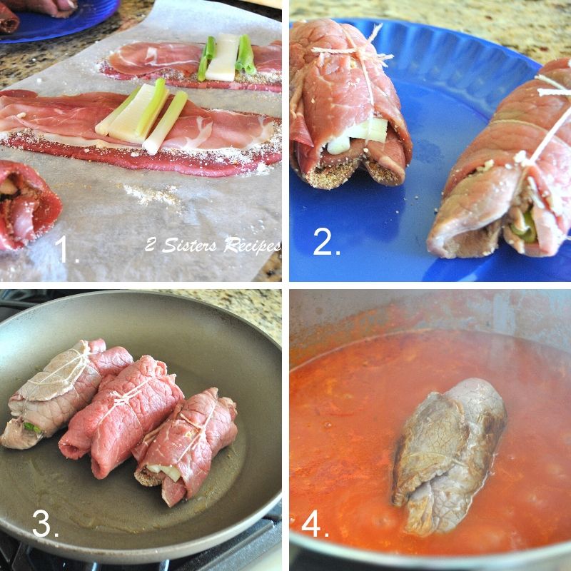 4 Steps to cooking the Braciole by 2sistersrecipes.com
