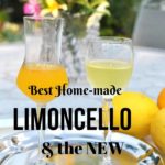Two cocktail glasses filled with limoncello and arancello