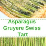 Asparagus Gruyere Swiss Tart is baked in a white baking dish.