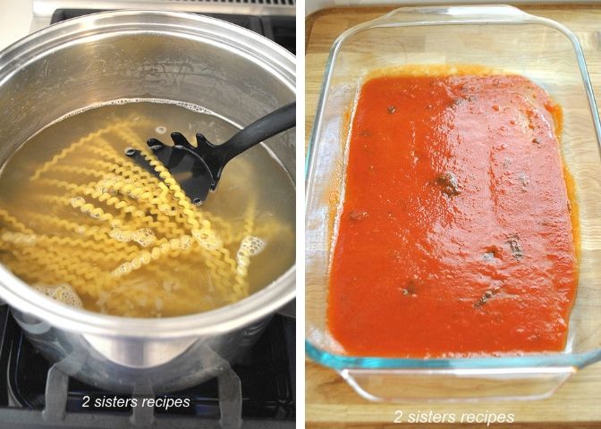 Pot cooking the fusilli pasta. by 2sistersrecipes.com 