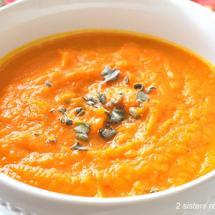 Curried Carrot Sweet Potato Ginger Soup by 2sistersecipes.com