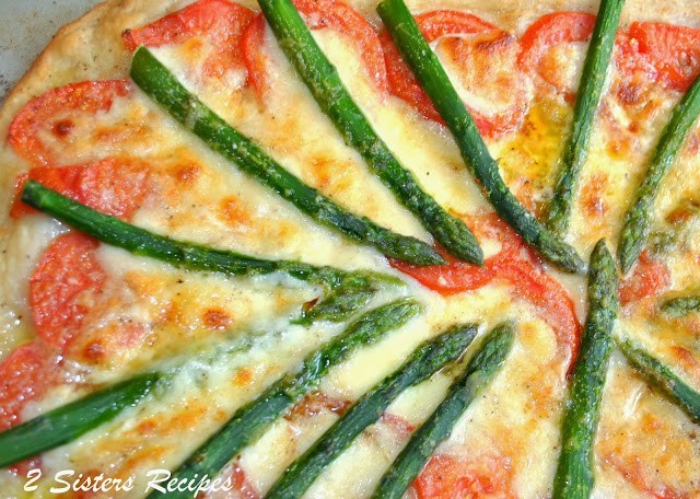 Fresh Asparagus, Tomato and Cheese Pizza by 2sistersrecipes.com 