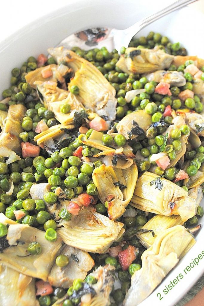 Baked Peas and Artichoke Hearts by 2sistersrecipes.com