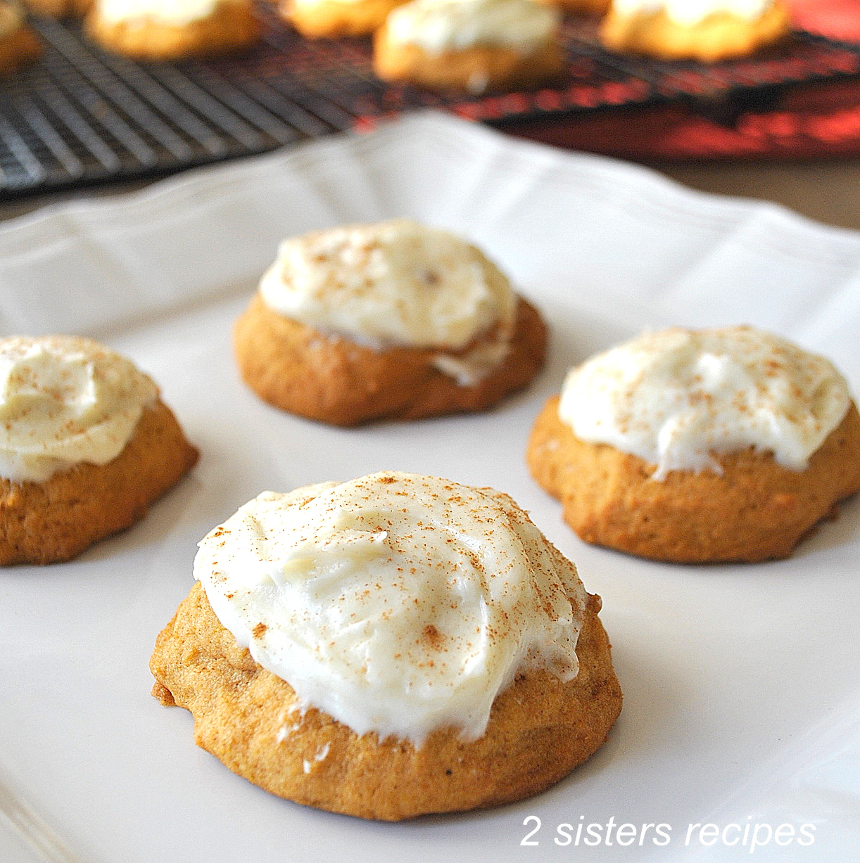 Best Pumpkin Cookies with Vanilla Cream Cheese Frosting by 2sistersrecipes.com