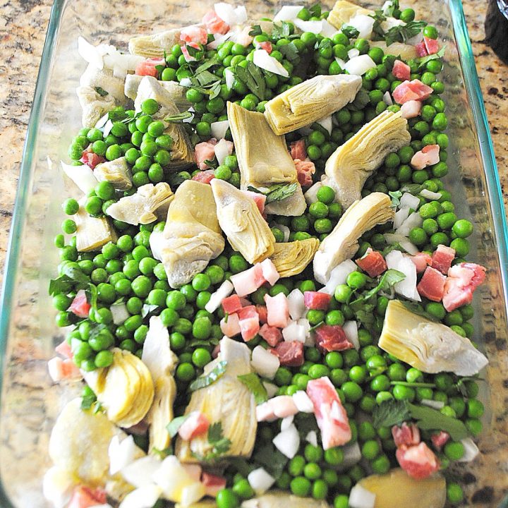 Baked Peas and Artichoke Hearts by 2sistersrecipes.com