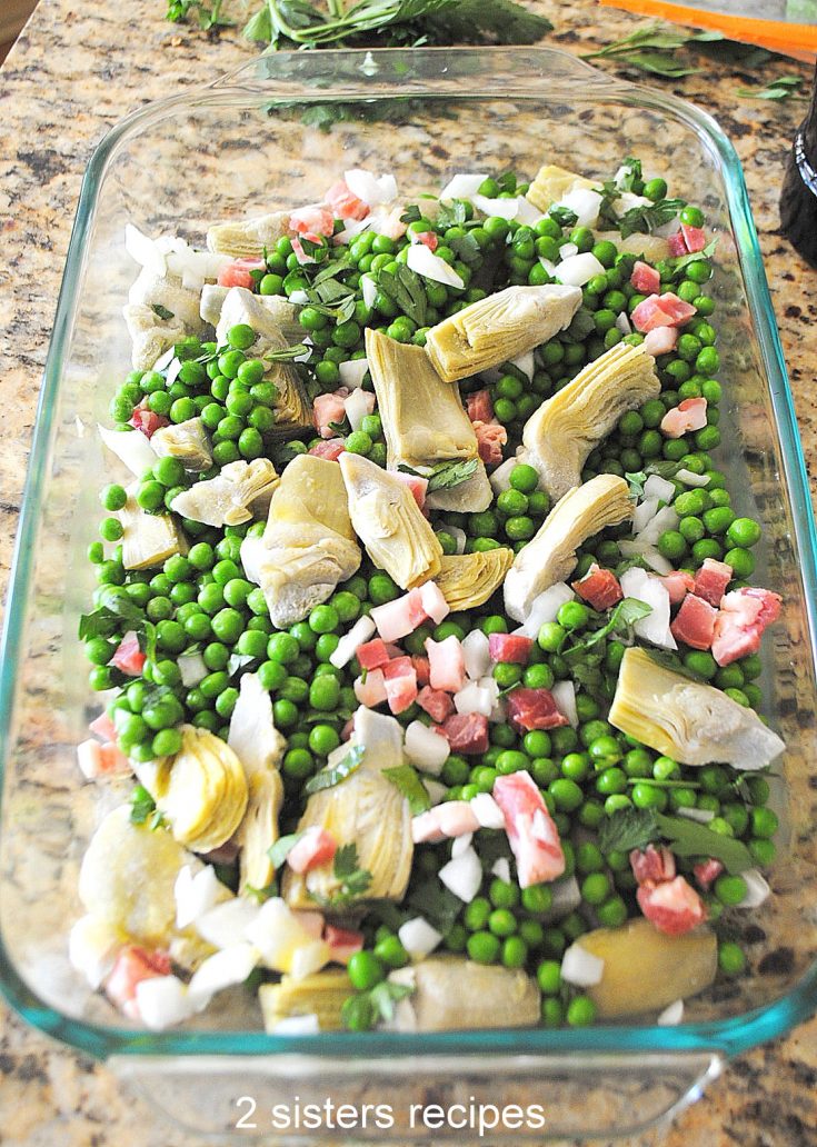 Baked Peas and Artichoke Hearts by 2sistersrecipes.com