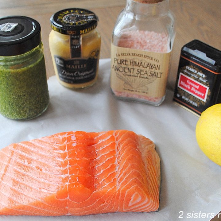 Baked Salmon with Dijon Basil Pesto by 2sistersrecipes.com